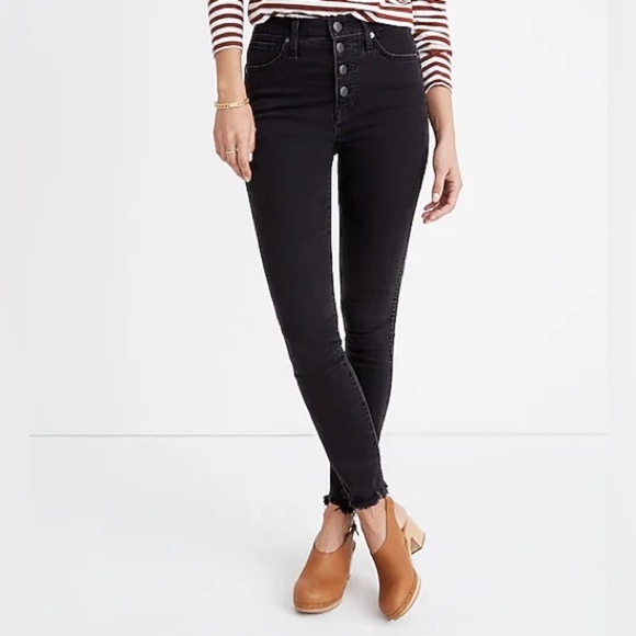 $135 Madewell 10” High Rise Skinny Jeans Black/Gray - Picture 2 of 8